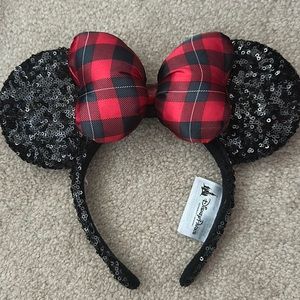 Red/Black Plaid Sequin Disney Ears